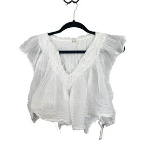 Free People White Blouse with Lace Detail